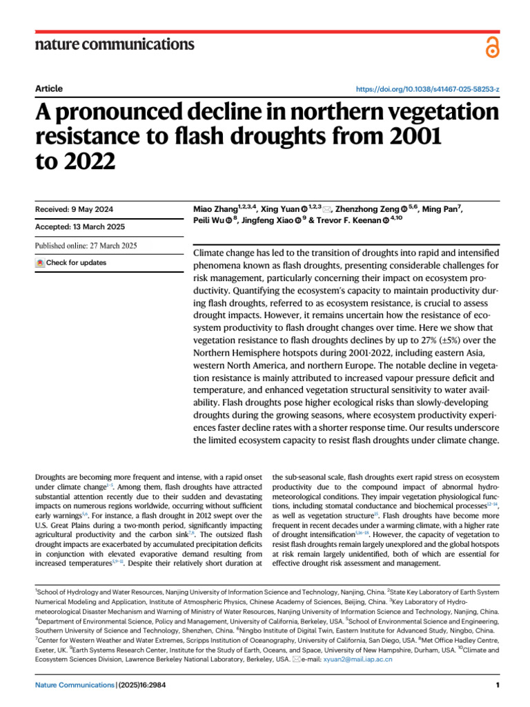 A Pronounced Decline in Northern Vegetation Resistance To Ash Droughts ...