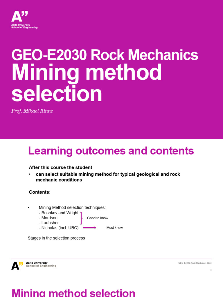 Mining Method Selection in Rock Mechanics | PDF | Mining | Fault (Geology)