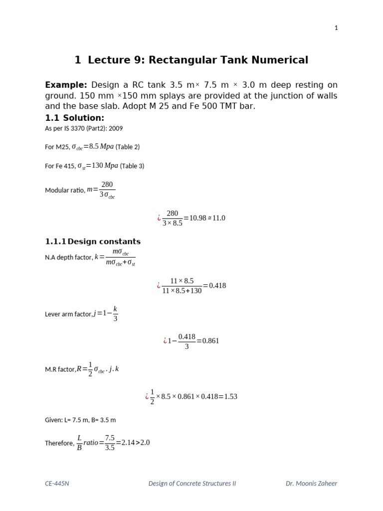 Rectangular Tank Design Example | PDF | Building Engineering ...