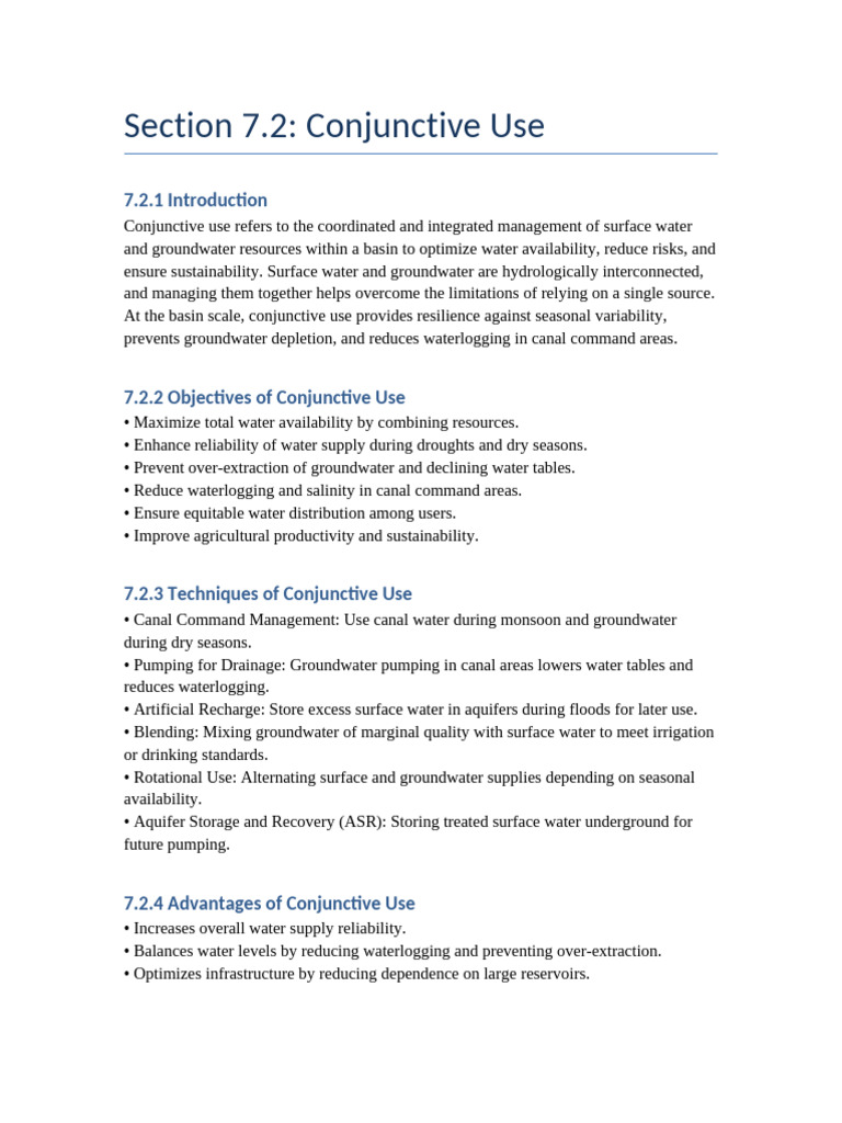 Conjunctive Use of Water Resources Explained | PDF | Groundwater ...