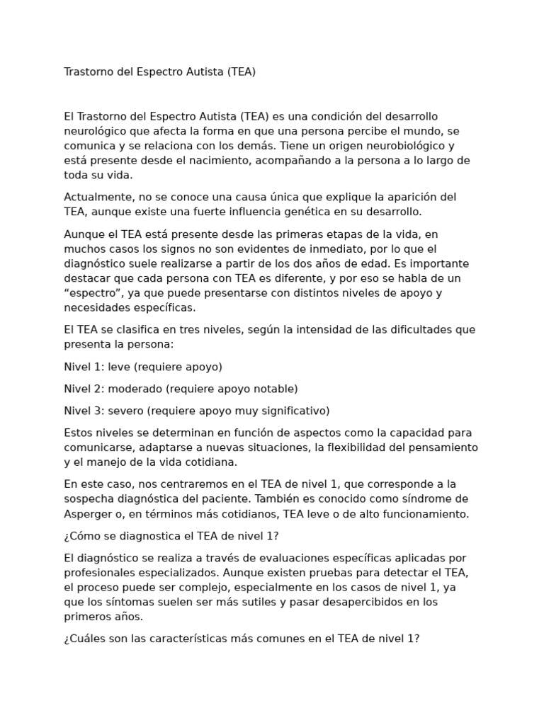 TEA Nivel 1: Síntomas y Diagnóstico | PDF | Autismo | Sicología