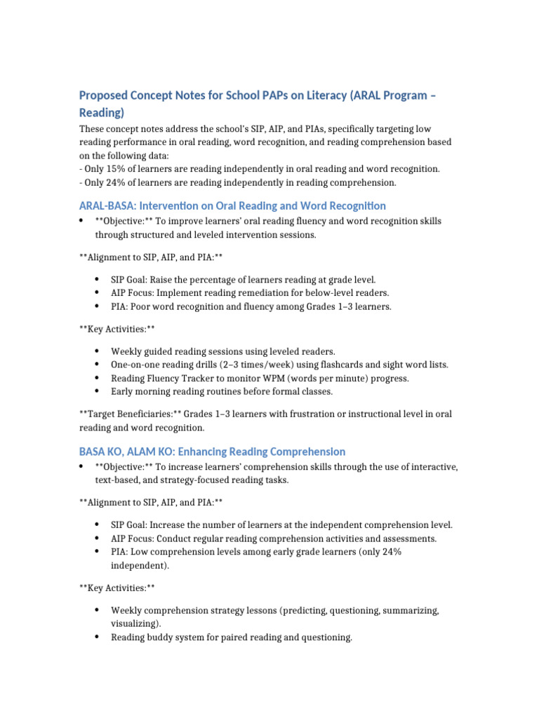 ARAL Program: Literacy Improvement Strategies | PDF | Reading ...