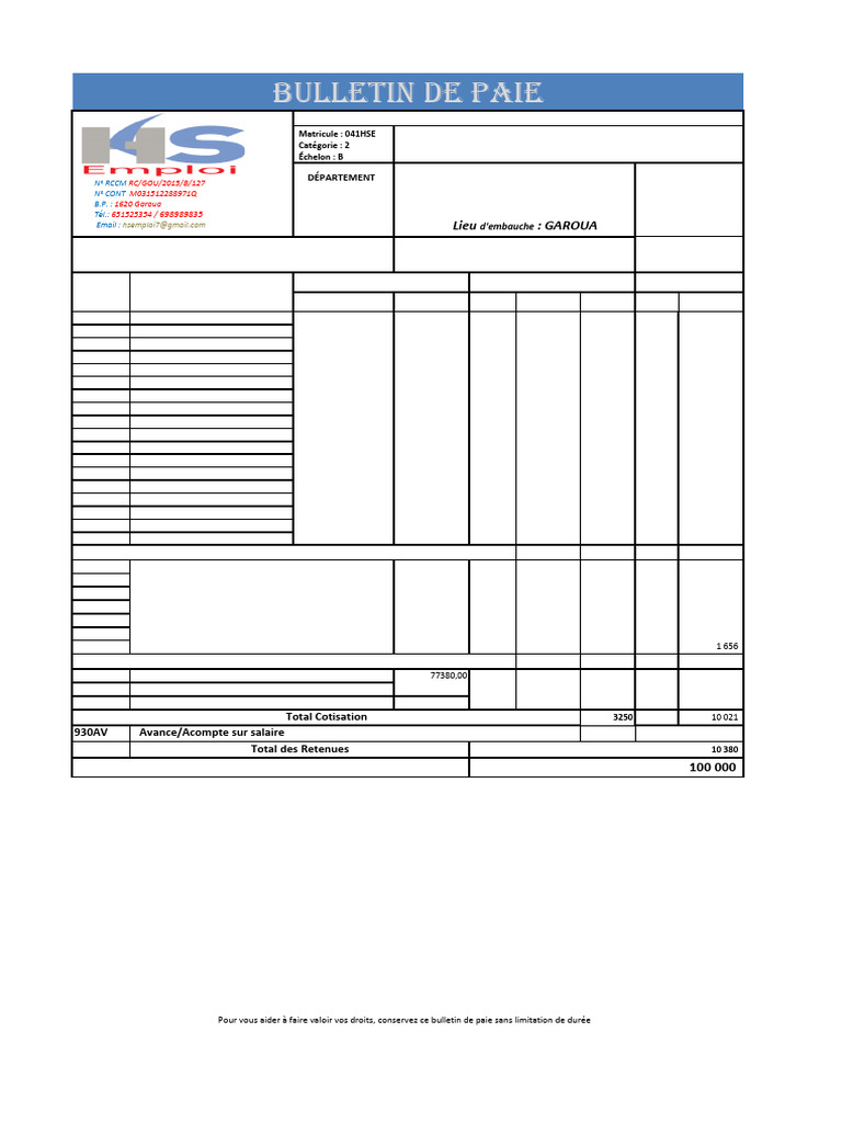 Bulletin de paie de Mohamadou Mbekam | PDF | Impôt sur le revenu ...