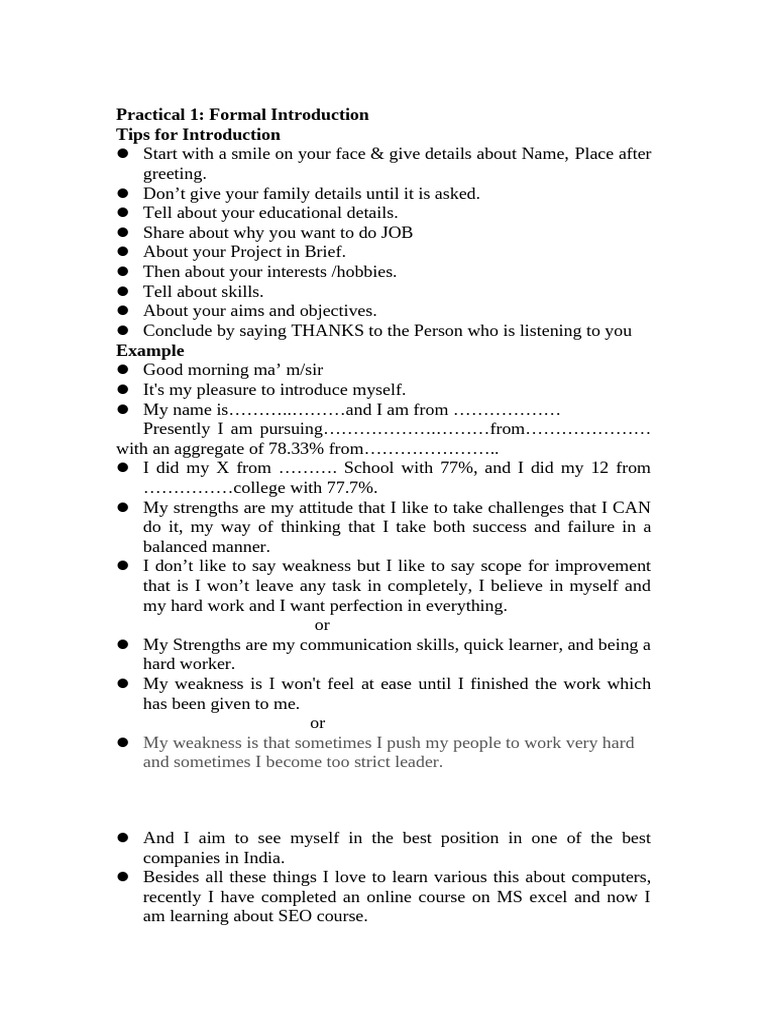 Self-Introduction Tips for Job Seekers | PDF