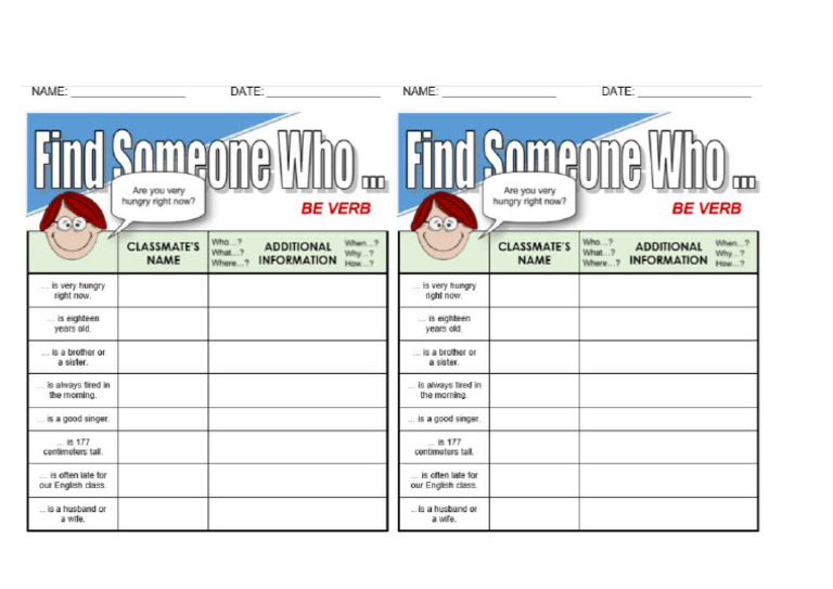Find Someone Who Verb Tobe | PDF