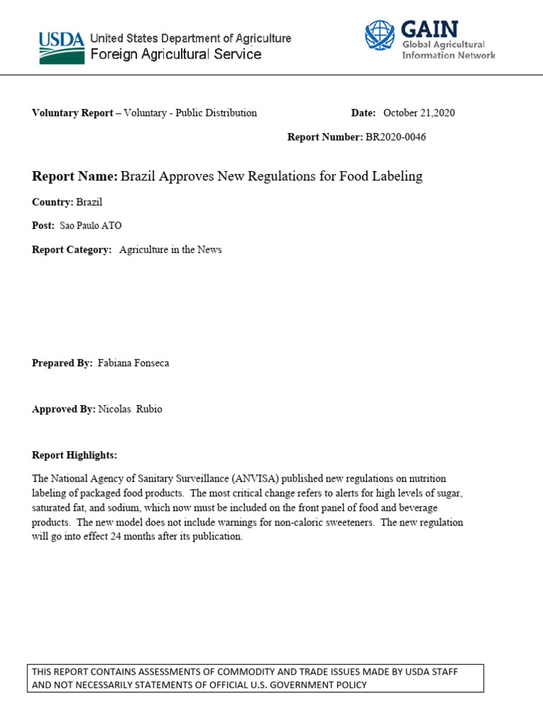 Brazil Approves New Regulations For Food Labeling - Sao Paulo ATO ...