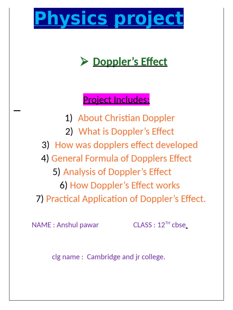 Physics Project On Doppler S Effect111 | PDF | Doppler Effect | Redshift