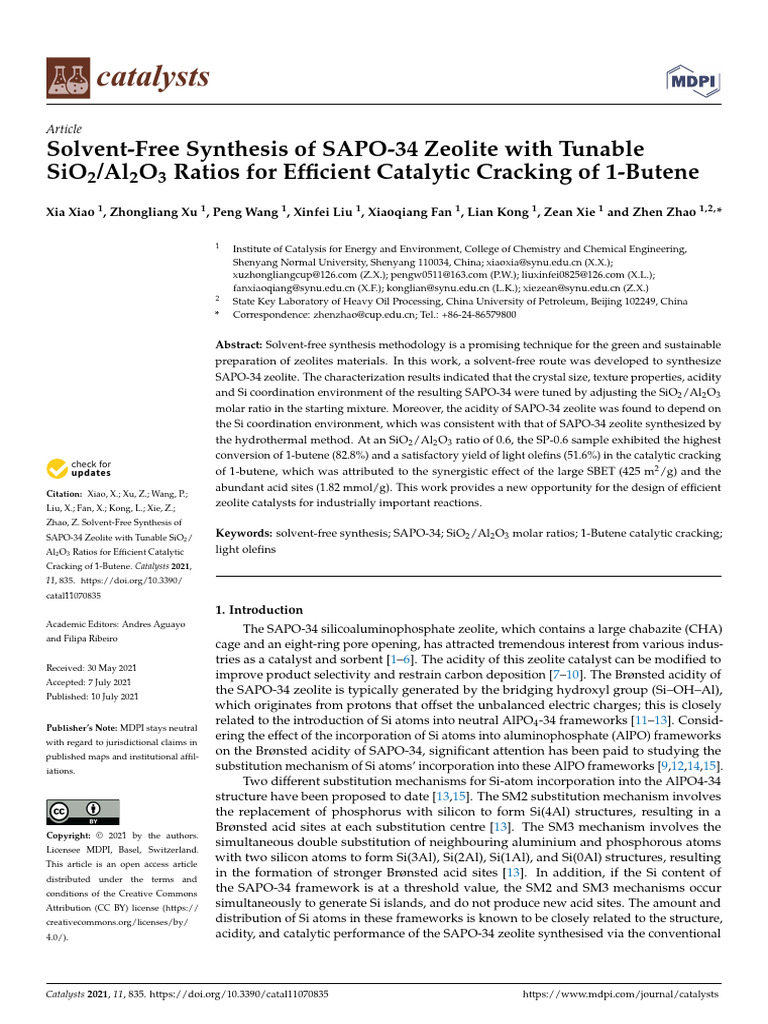Solvent-Free SAPO-34 Synthesis for Catalysis | PDF | Zeolite | Catalysis