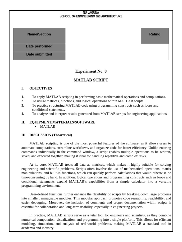MATLAB Scripting for Engineering Tasks | PDF | Matrix (Mathematics ...