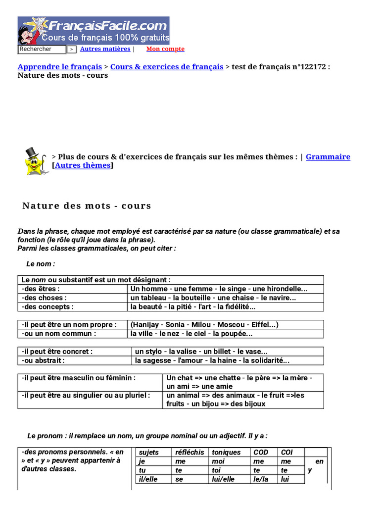 Nature des mots en français | PDF | Adverbe | Pronom