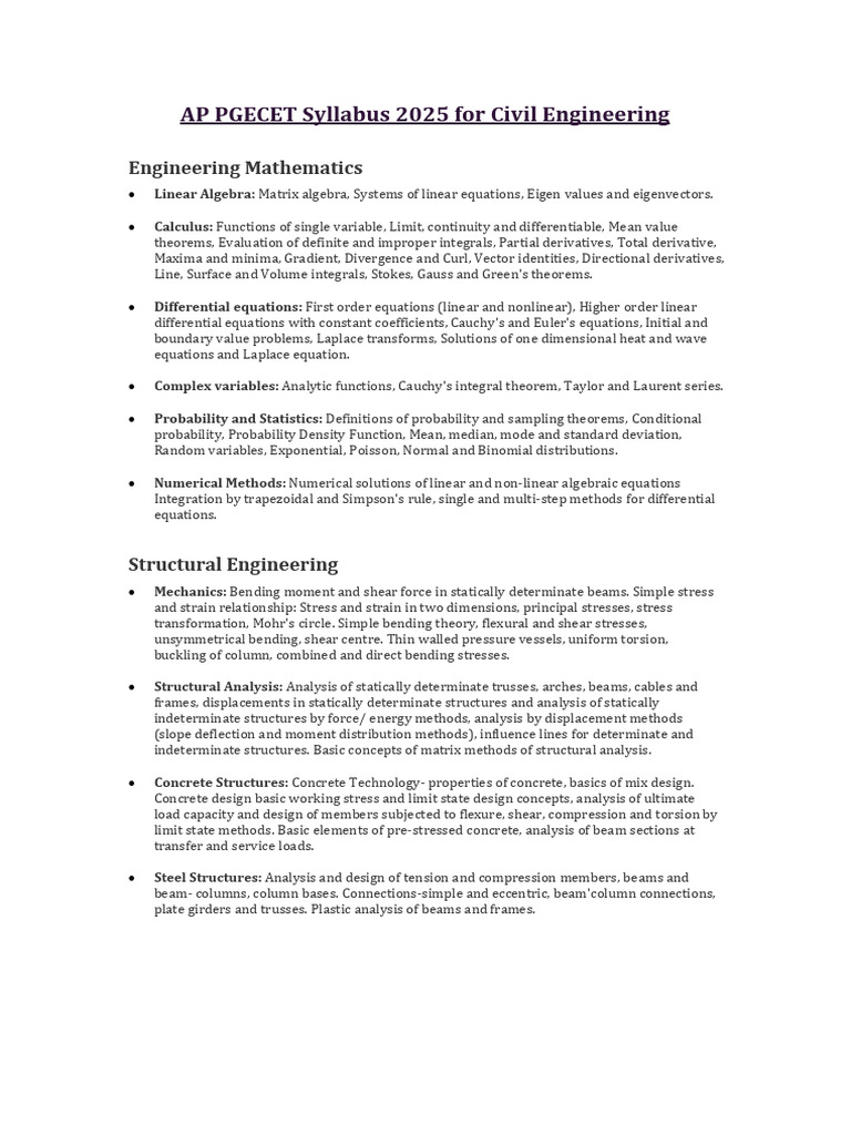 AP PGECET 2025 Civil Engineering Syllabus | PDF | Stress (Mechanics ...