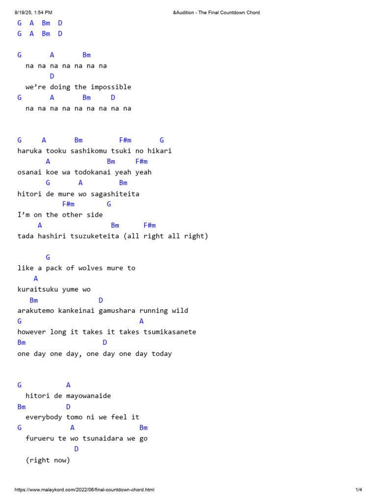 Final Countdown Chords and Lyrics | PDF