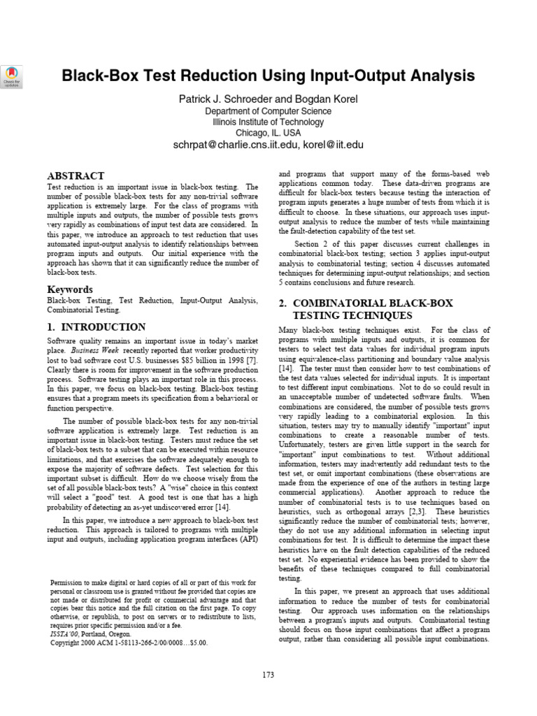 2000 - Black-Box Test Reduction Using Input-Output Analysis | PDF ...