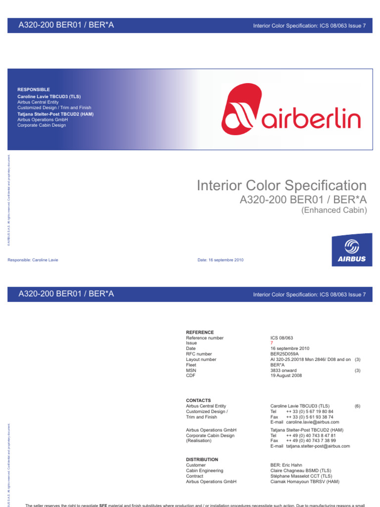 A320-200 Interior Color Specification | PDF