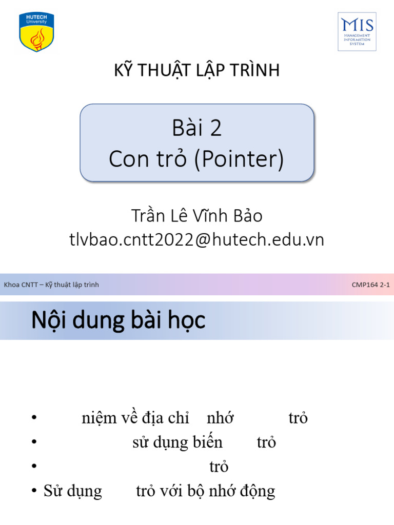 Cntt - Ktlt Bài 2 - Con Trỏ - Phần 1 | PDF