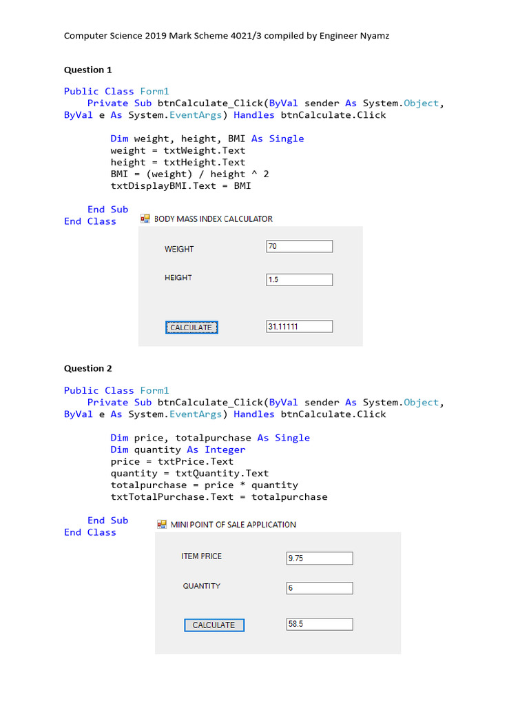 2019 Paper 3 Marking Scheme | PDF | Computer Programming | Computing