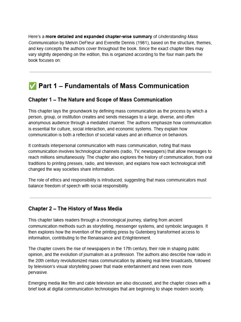 Chapter Summary of Understanding Mass Communication | PDF | Mass Media ...