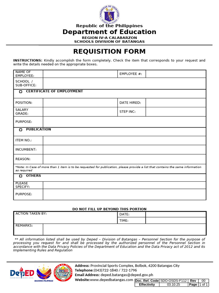Batangas DepEd Requisition Form | PDF