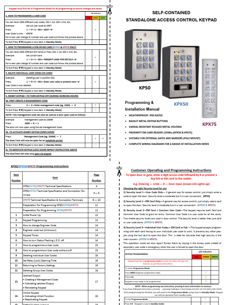 KP50 Keypad Programming Guide | PDF | Switch | Relay