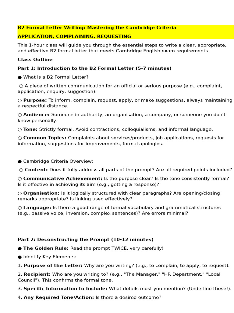 Master B2 Formal Letter Writing Skills | PDF | Linguistics