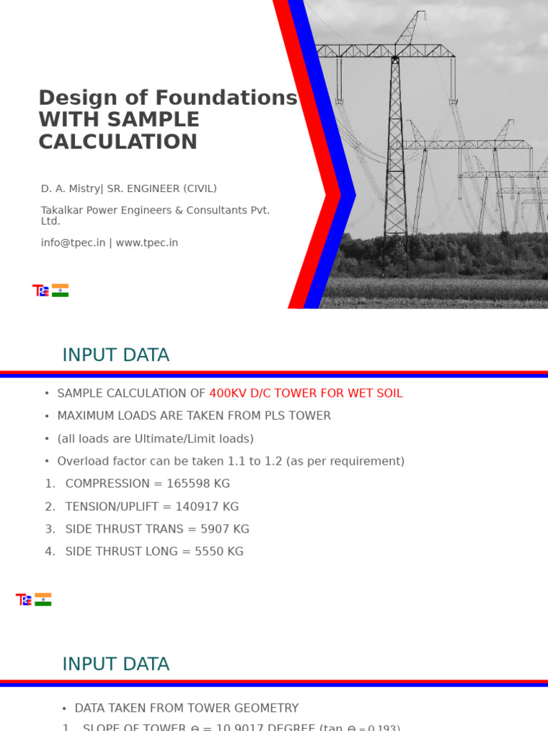 Foundation Design for 400kV Tower | PDF | Shear Stress | Bending