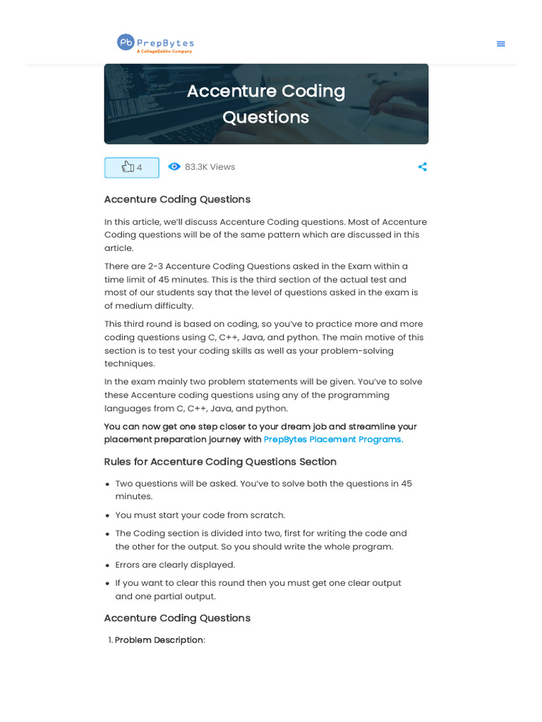 Accenture Coding Questions Overview | PDF | String (Computer Science) | C++