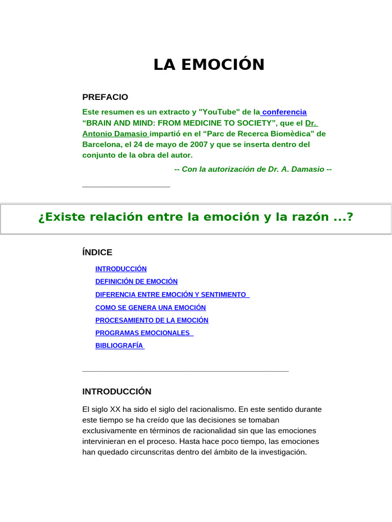 Emoción y razón según Damasio | PDF | Las emociones | Cognición