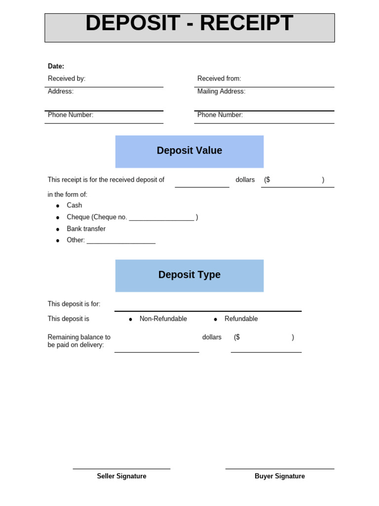 Deposit Receipt Template | PDF