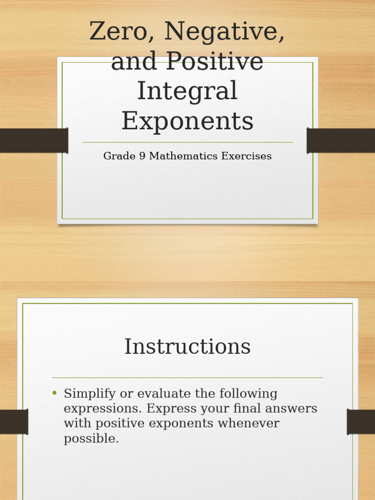 Grade 9 Integral Exponents Exercises | PDF