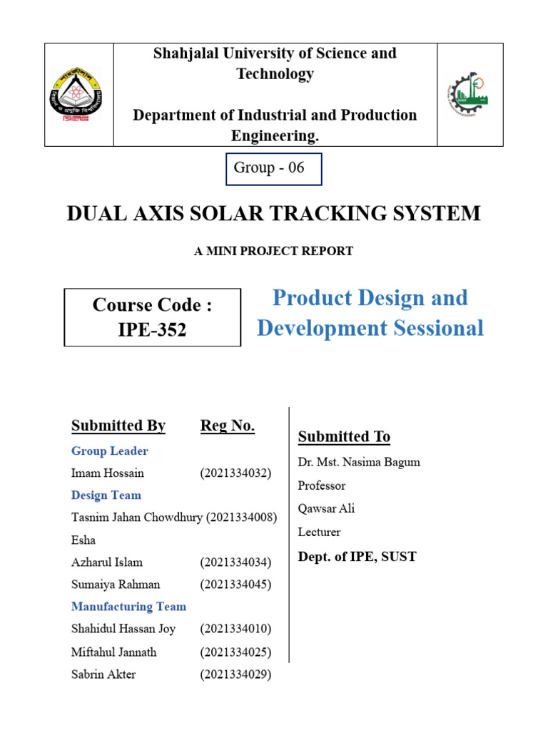 Dual Axis Solar Tracker Design Report | PDF | Photovoltaics | Solar Panel