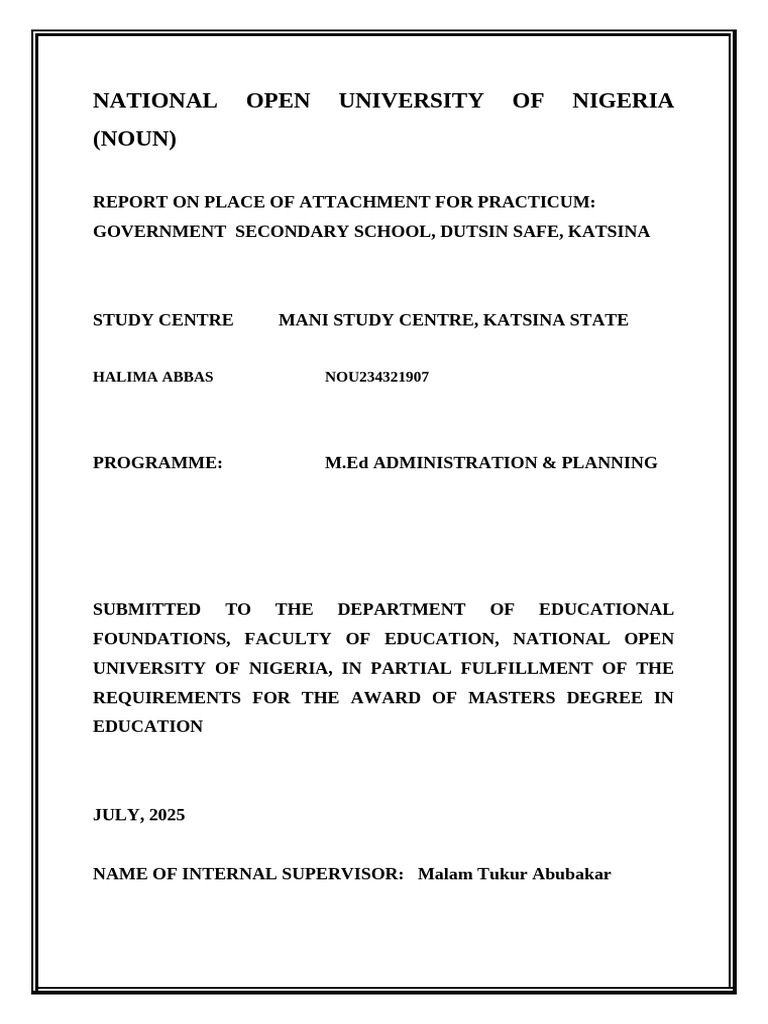 Practicum Report by Halima Abbas | PDF