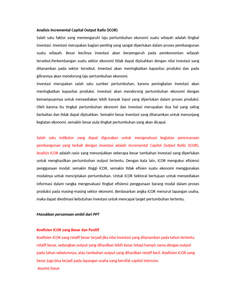 Analisis ICOR untuk Pertumbuhan Ekonomi | PDF