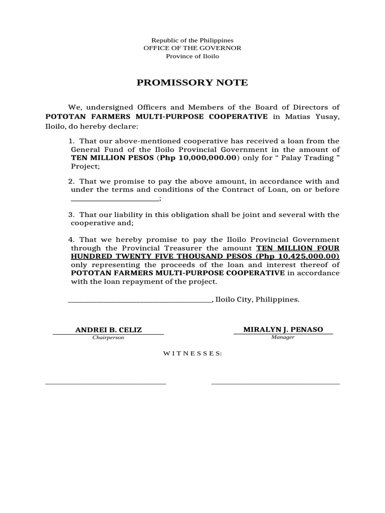 Iloilo Cooperative Loan Promissory Note | PDF