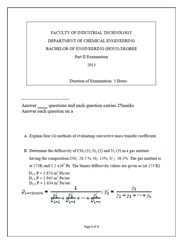 Transport Phenomena Exam Questions | PDF | Diffusion | Transport Phenomena