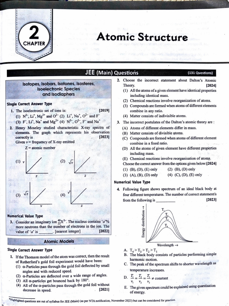 JEE Atomic Structure Practice Questions | PDF | Electromagnetic ...
