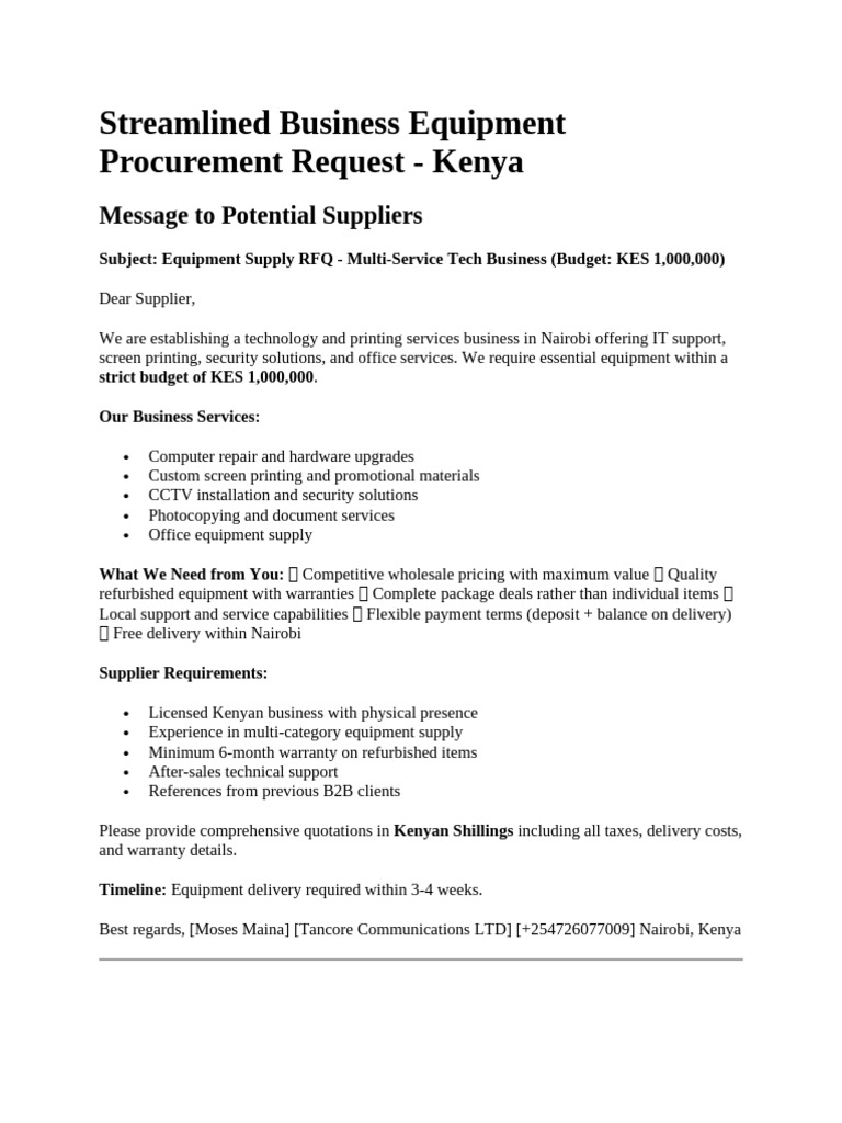 Kenya Tech Equipment Procurement RFQ | PDF | Printer (Computing) | Laptop