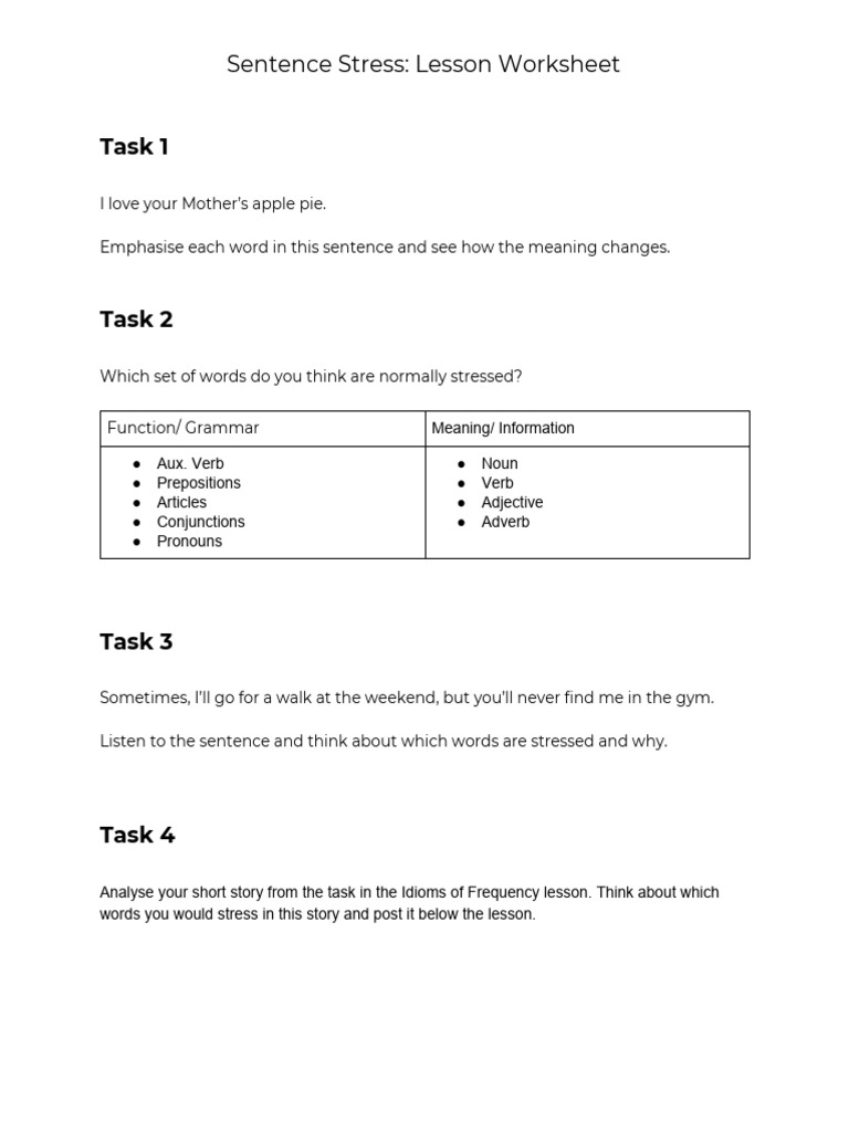 Sentence Stress Lesson Worksheet | PDF