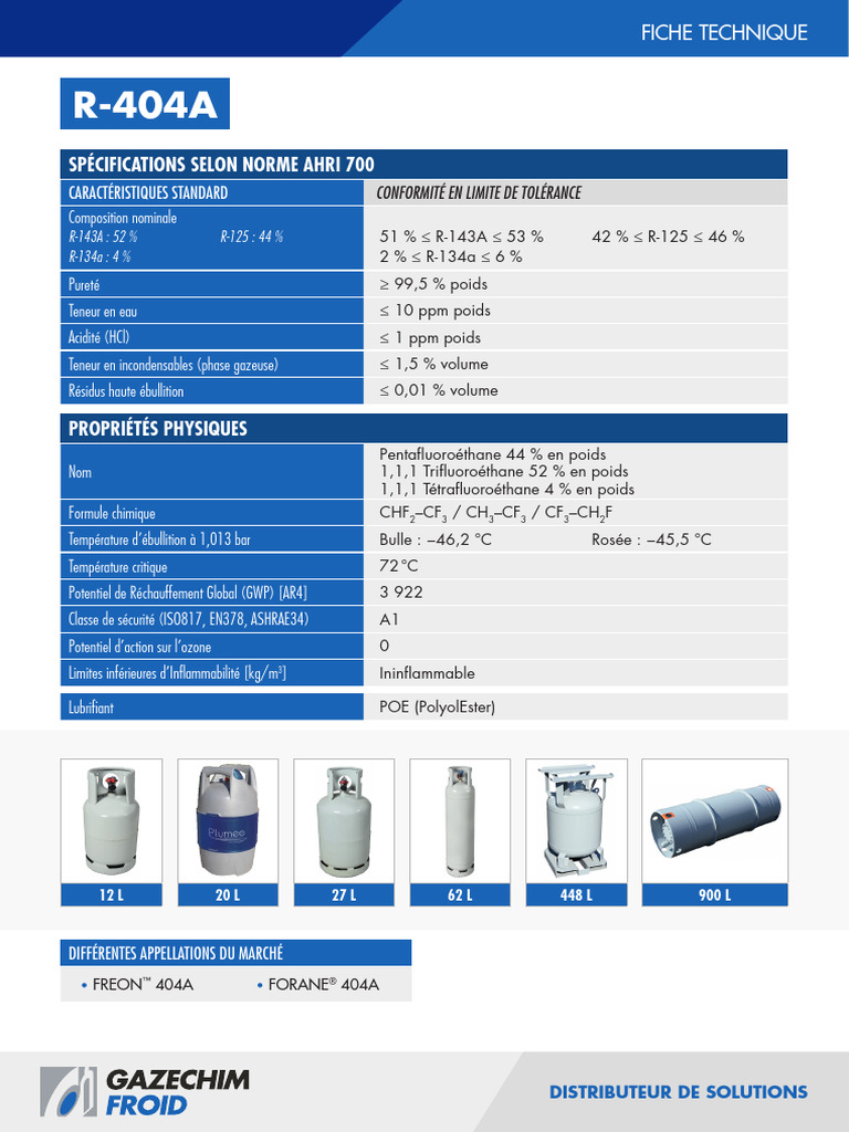 Fiche Technique du R-404A | PDF