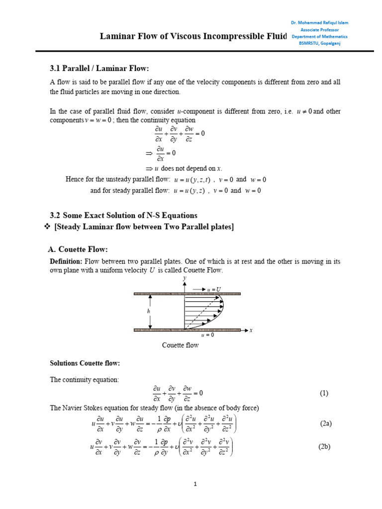 Laminar Flow in Viscous Fluids | PDF | Fluid Dynamics | Navier–Stokes ...