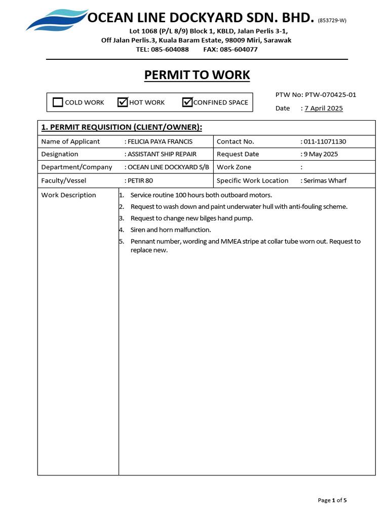 Permit To Work (New) - Petir 80 | PDF | Personal Protective Equipment ...