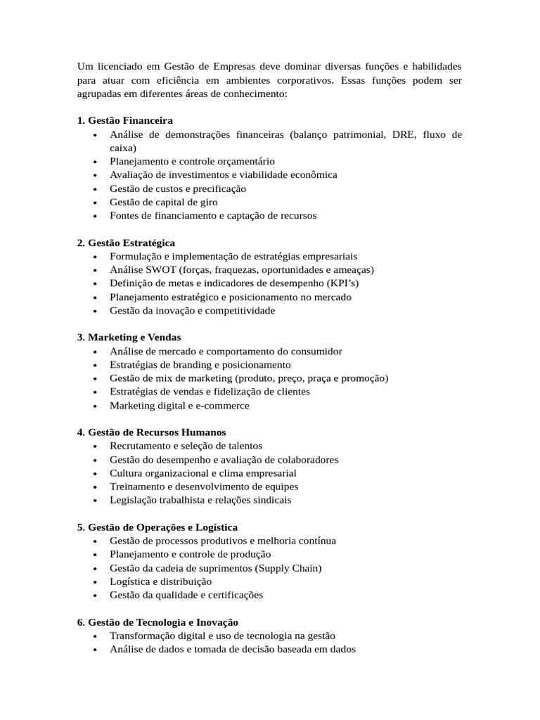 Funções Essenciais do Gestor Empresarial | PDF | Inovação | Cadeia de ...