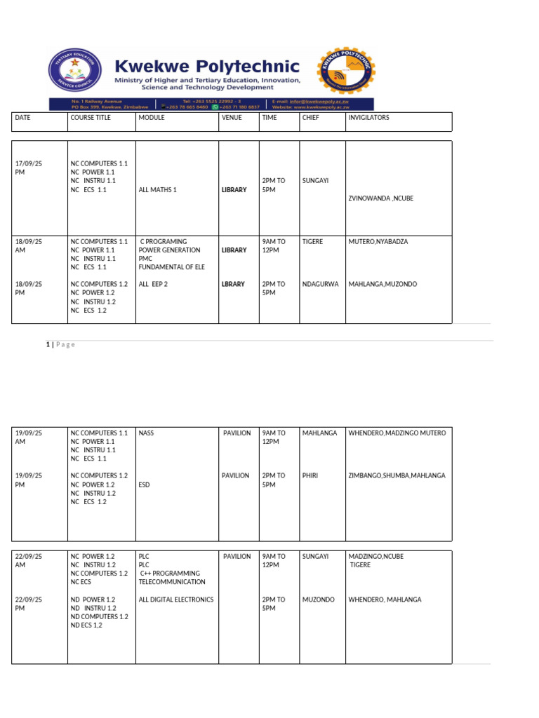 Exam Schedule for NC Courses 2025 | PDF | Information And ...
