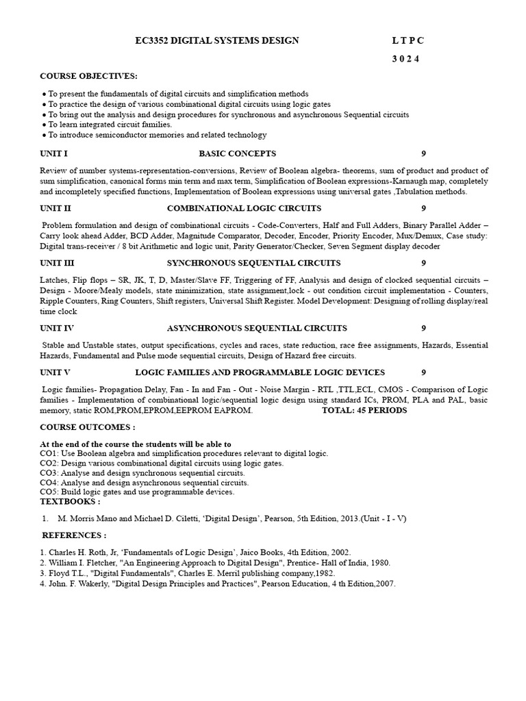 Digital Systems Design Syllabus | PDF | Logic Gate | Digital Electronics