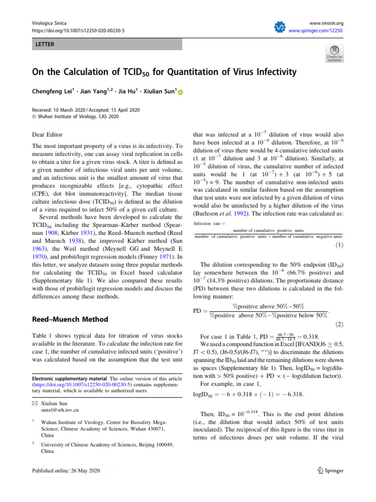 TCID50 Calculation Methods Explained | PDF | Microbiology | Virology