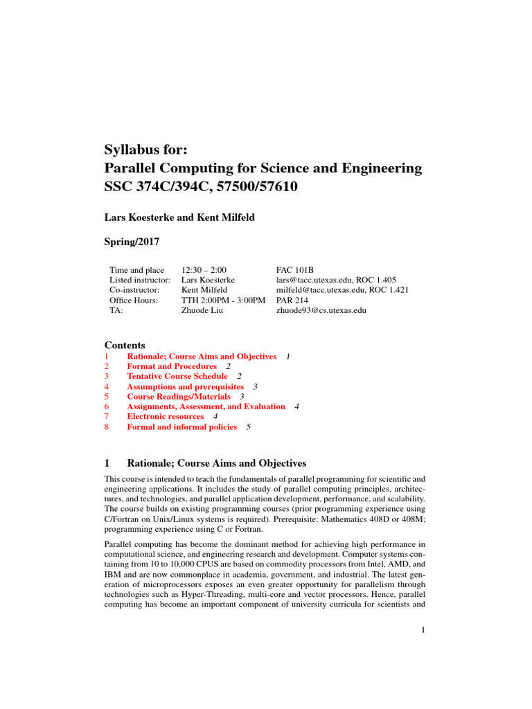 Parallel Computing Course Syllabus | PDF | Parallel Computing | Message ...