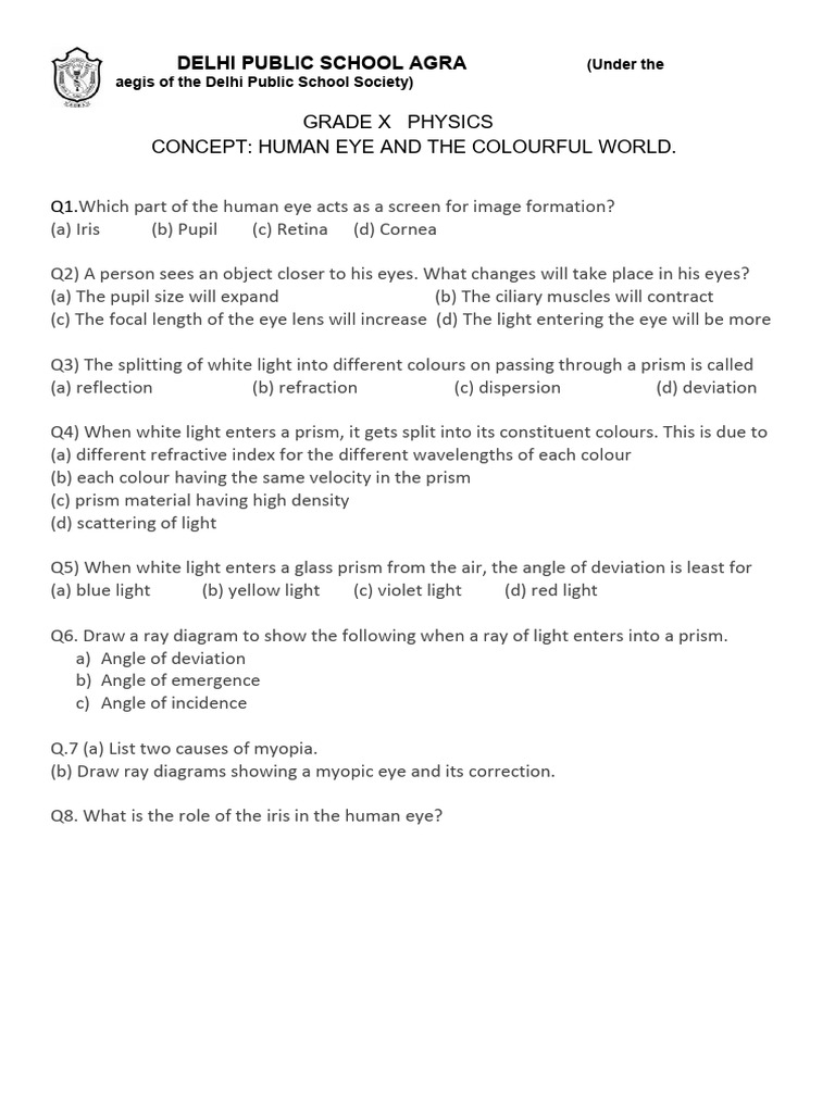 Human Eye and Color Perception Worksheet | PDF