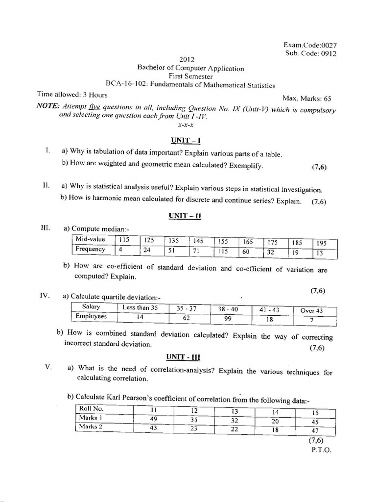 BCA - 1st Sem - BCA-16-102 - Fundamentals of Mathematics Statistics ...