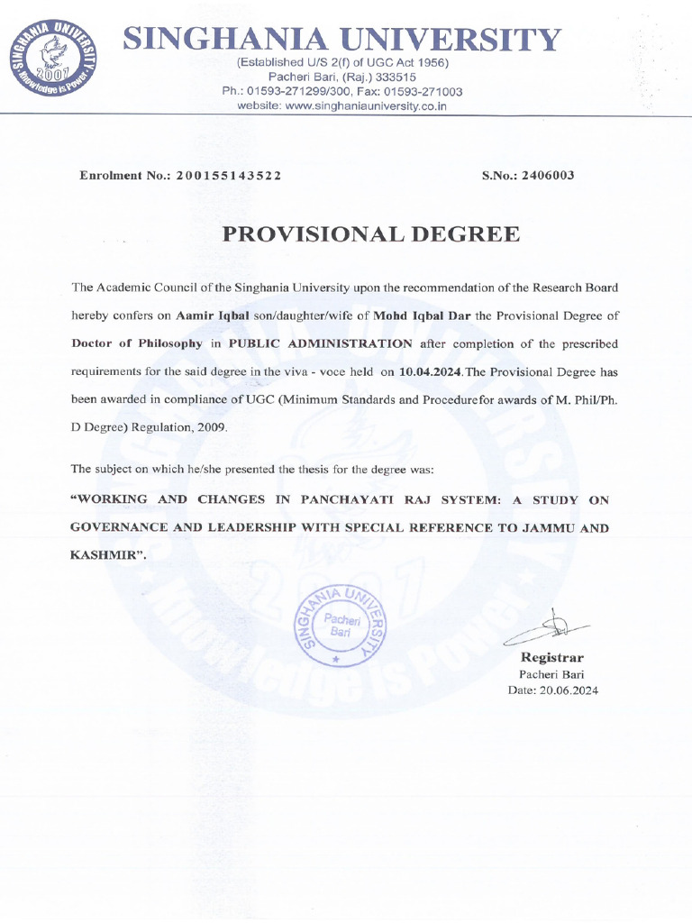 Provisional Degree | PDF