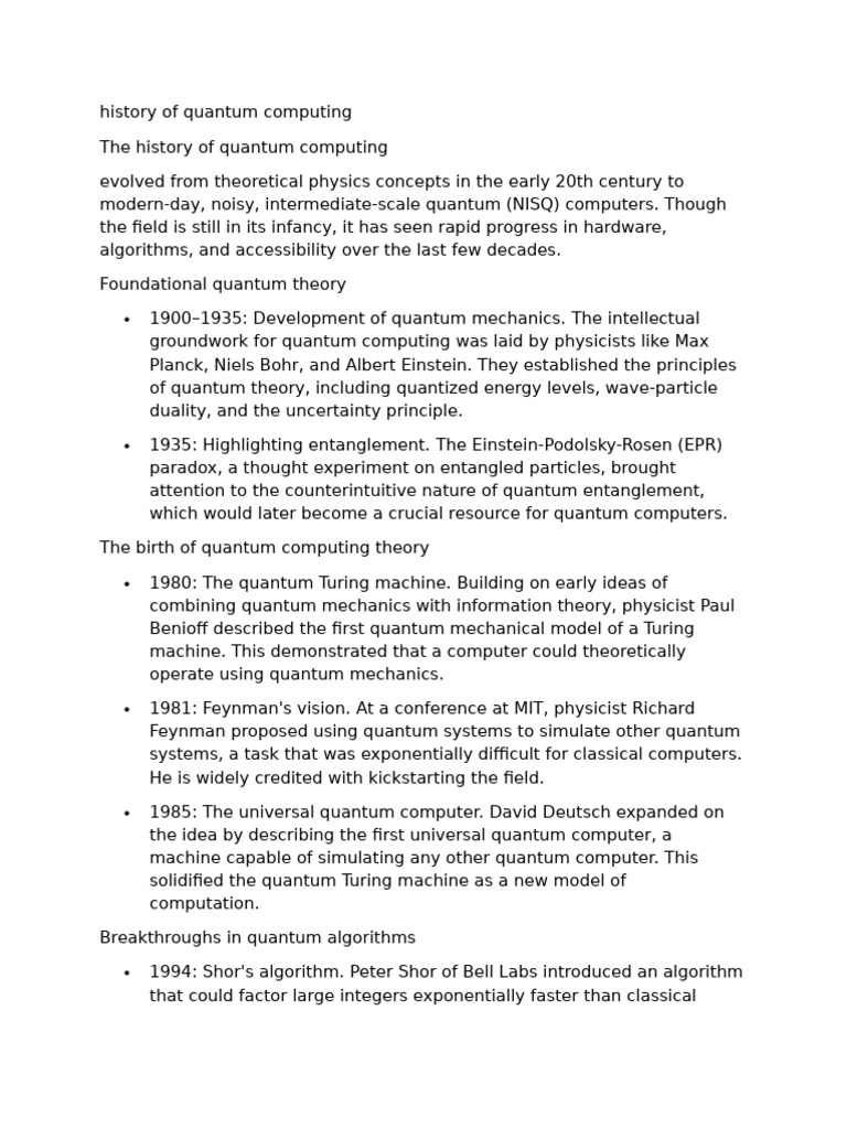 Evolution of Quantum Computing History | PDF | Quantum Computing ...
