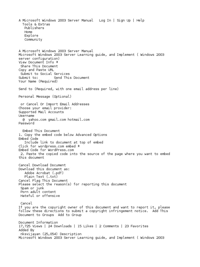 A Microsoft Windows 2003 Server Manual | PDF | Microsoft Windows ...